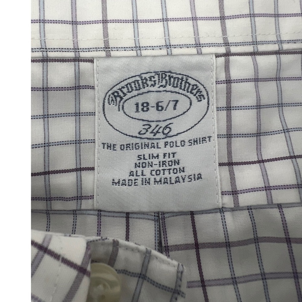 Brooks Brothers 346 Mens 18-6/7 Slim Fit Non-Iron Tattersall Check Shirt White - Picture 4 of 7